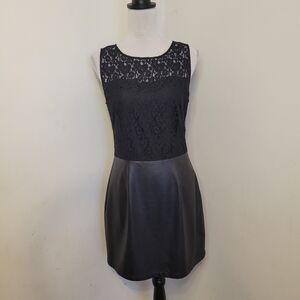 Jack Women’s Black Dress Size 10 Lace Top Vegan Leather Skirt Side Zip